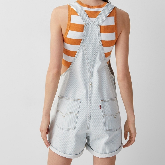 NWT Levi's * Denim Shortalls Overalls Bib Blue Striped - Picture 7 of 10